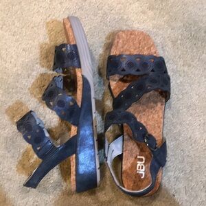 NWOT JBU Blue Soft Cork Footbed Sandal Faux Buckle Clasp Velcro Closure-Size 7.5
